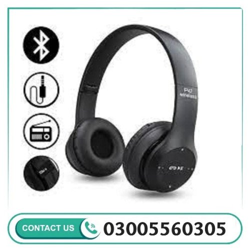 P47 Foldable Bluetooth Wireless Headphones With Built-in Microphone, FM Radio, Tf Card Support, for Pc, TV, Smartphones, Tablets - New