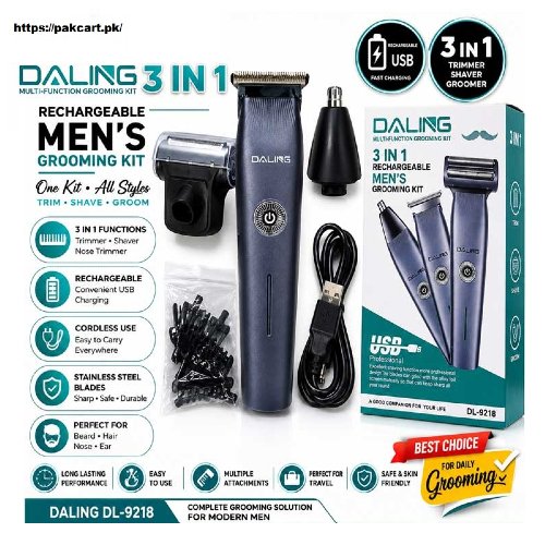 Daling DL-9218 3-in-1 Rechargeable Shaver Trimmer 