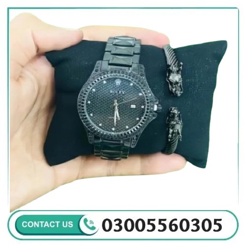 Rolex Iced Out Black With Dragon Bracelet Price in Pakistan