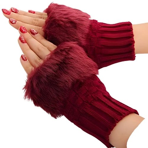 Women's Faux Fur Fingerless Knitted Gloves -PakCart.Pk
