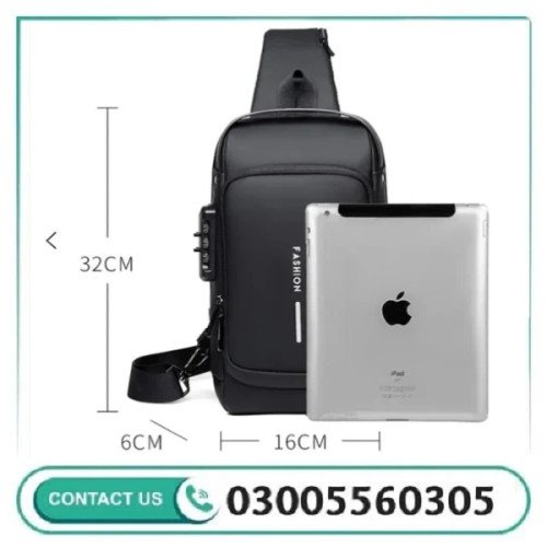 Black Multifunction Anti Theft USB Charging Crossbody Shoulder Bag