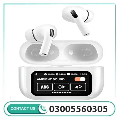 White A9 Pro ANC Bluetooth 5.4 Wireless Earbuds with Smart Screen