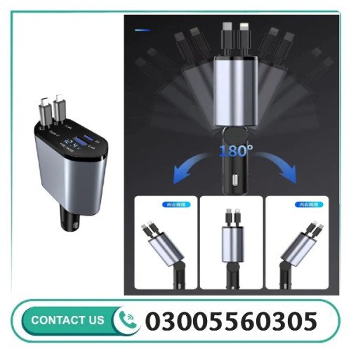 4-in-1 Retractable Car Charger | Dual USB & USB-C PD Fast Charging, 100W