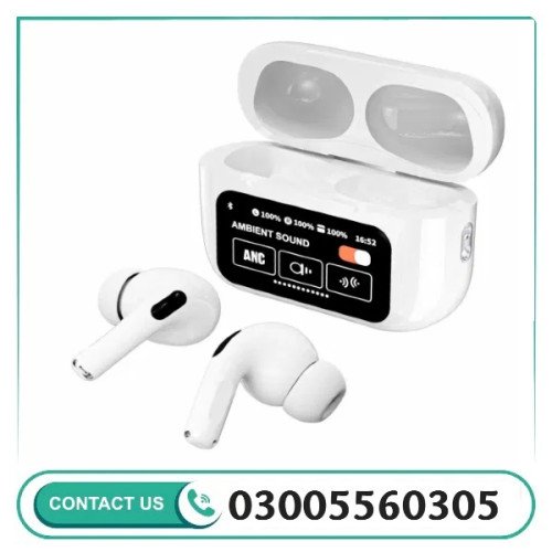 White A9 Pro ANC Bluetooth 5.4 Wireless Earbuds with Smart Screen and Active Noise Cancellation