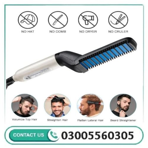Men 2 in 1 Hair and Beard Straightener Comb Electric Heated Brush