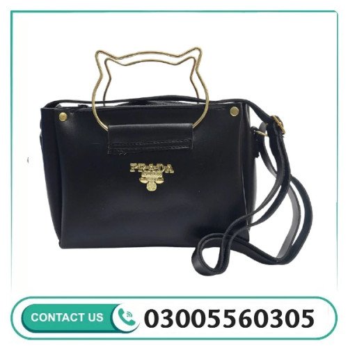 Black Elegant Cat Handle Handbag for Girls & Ladies