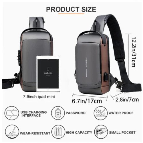 Black Multifunction Anti Theft USB Charging Crossbody Shoulder Bag
