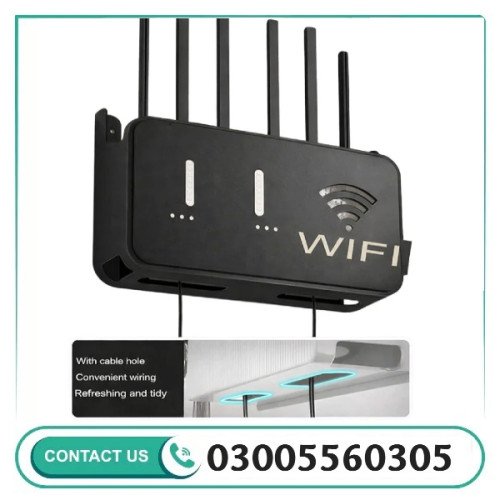 Black WiFi Router Storage Box & Wall Mount Shelf Universal Cable Organizer 