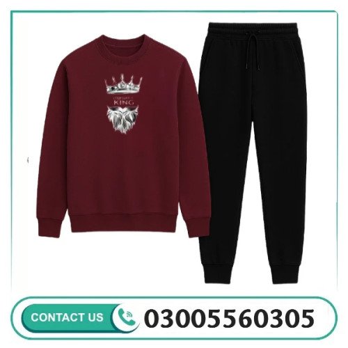 LION Printed Maroon Tracksuit Sweatshirt & Trouser