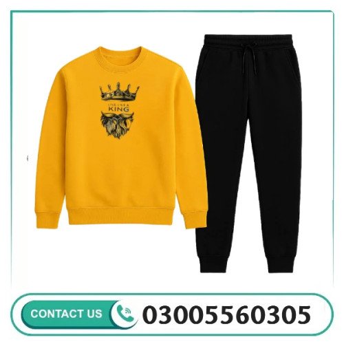 KING Printed Yellow Tracksuit Sweatshirt & Trouser