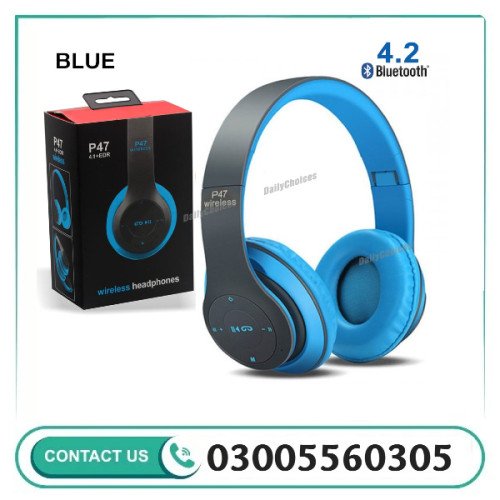 P47 Foldable Bluetooth Wireless Headphones With Built-in Microphone, FM Radio, Tf Card Support, for Pc, TV, Smartphones, Tablets - New