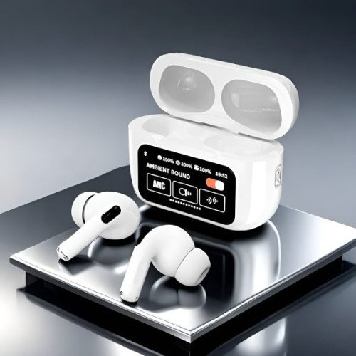 White A9 Pro ANC Bluetooth 5.4 Wireless Earbuds with Smart Screen and Active Noise Cancellation