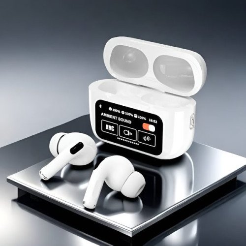 White A9 Pro ANC Bluetooth 5.4 Wireless Earbuds with Smart Screen