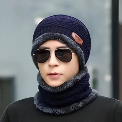Winter Wool Cap With Neck Warmer Set