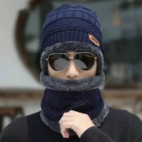 Winter Wool Cap With Neck Warmer Set