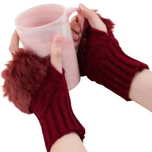Women's Faux Fur Fingerless Knitted Gloves -PakCart.Pk